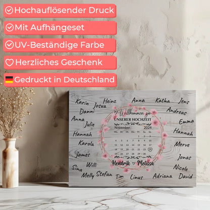 Willkommens Leinwand Hochzeit für eigene Unterschriften Blumenkranz