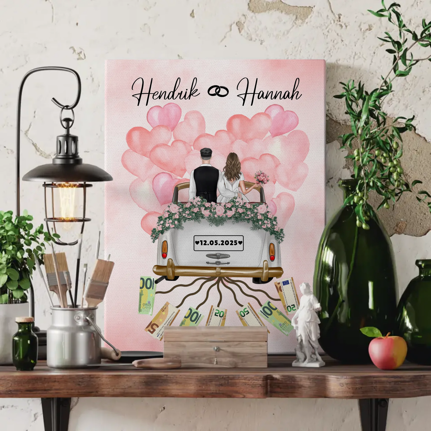 Personalisierte Leinwand als Geldgeschenk für die Hochzeit gestalten