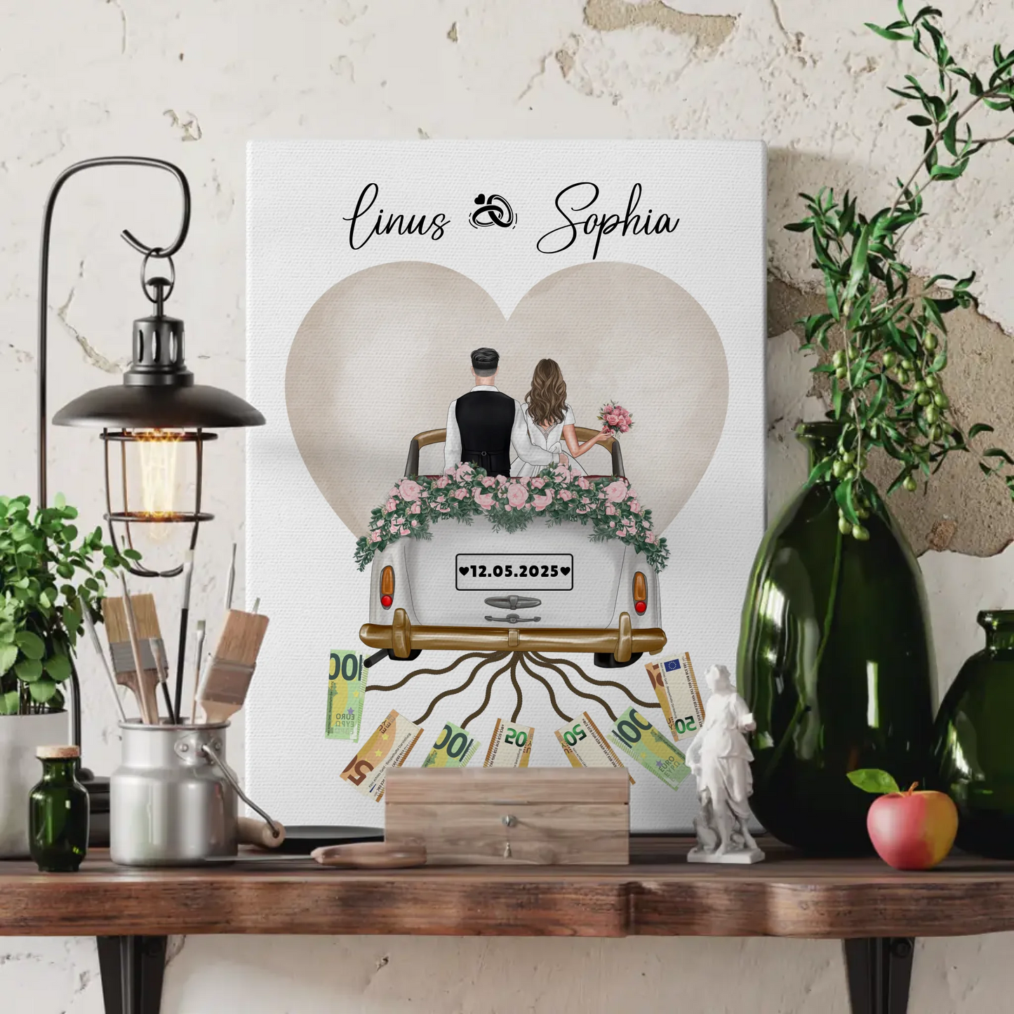 Wandbild als Geldgeschenk für Hochzeit individuell gestalten