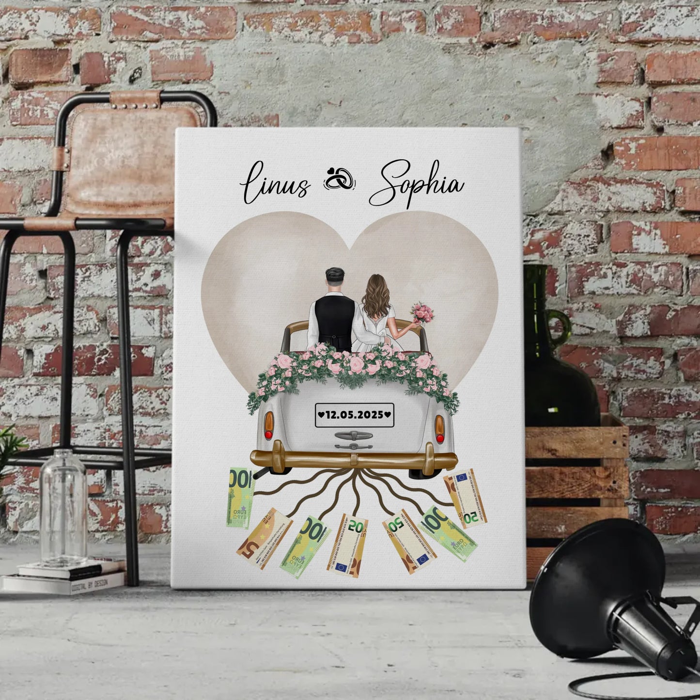 Wandbild als Geldgeschenk für Hochzeit individuell gestalten