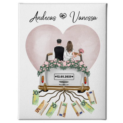 Kreatives Geldgeschenk Leinwand für Hochzeit Farbklecks Herz