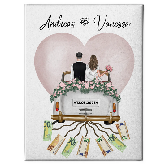 Kreatives Geldgeschenk Leinwand für Hochzeit Farbklecks Herz