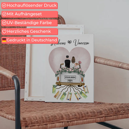 Kreatives Geldgeschenk Leinwand für Hochzeit Farbklecks Herz