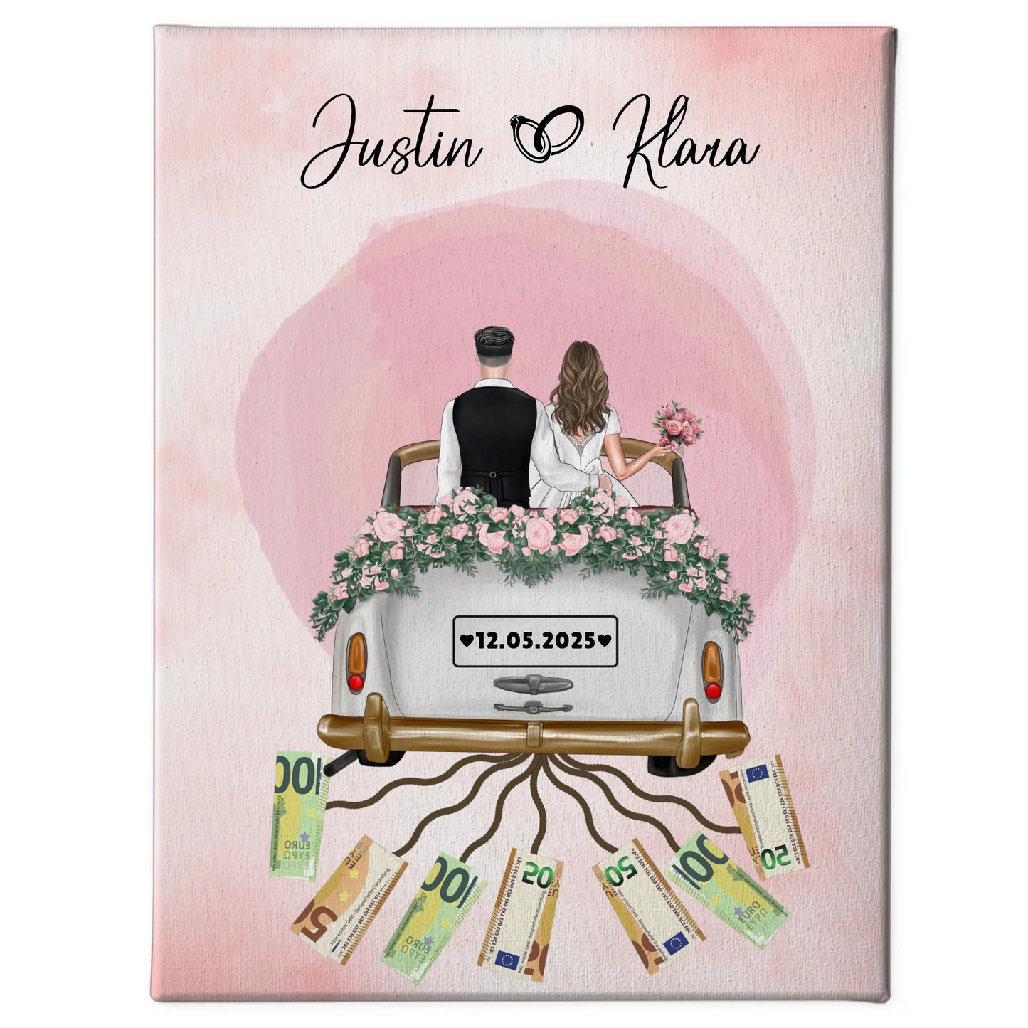 Personalisierte Hochzeit Leinwand Herz Farbklecks Geldgeschenkidee