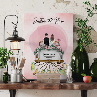 Personalisierte Hochzeit Leinwand Herz Farbklecks Geldgeschenkidee