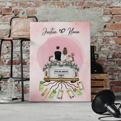 Personalisierte Hochzeit Leinwand Herz Farbklecks Geldgeschenkidee