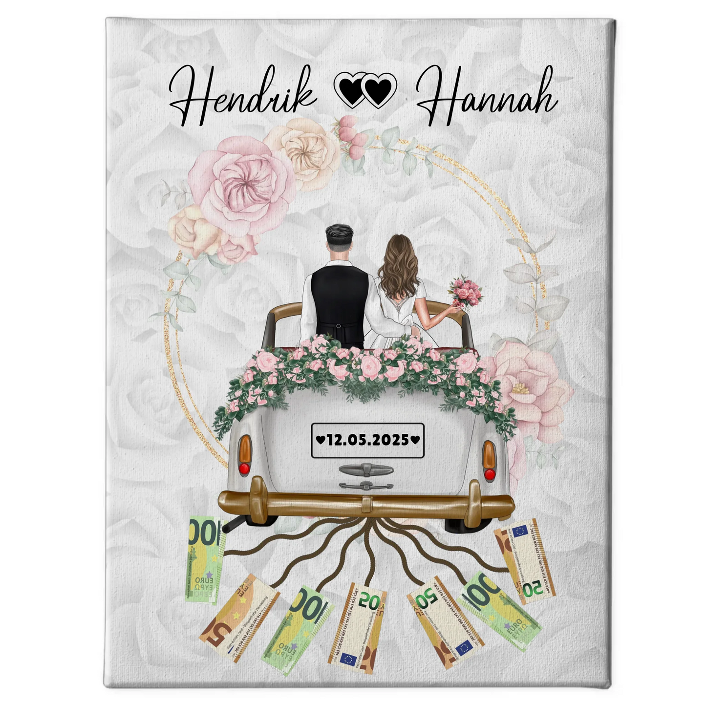 Personalisierte Leinwand für Geldgeschenke zur Hochzeit