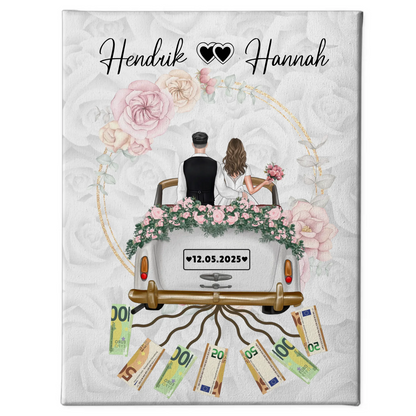 Personalisierte Leinwand für Geldgeschenke zur Hochzeit