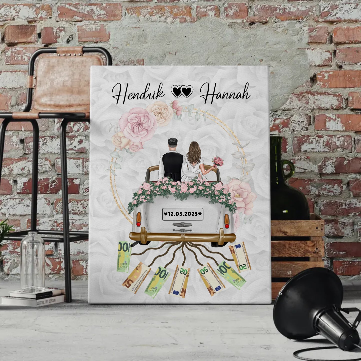 Personalisierte Leinwand für Geldgeschenke zur Hochzeit