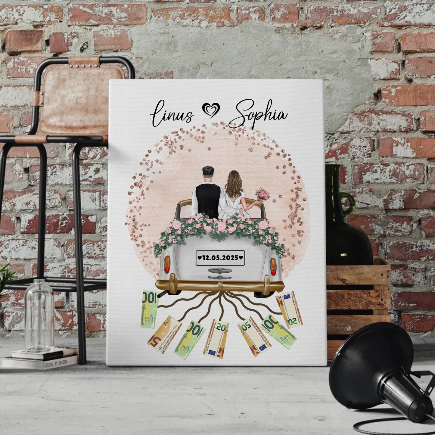 Personalisierte Geschenk Hochzeit Leinwand Farbklecks Rose
