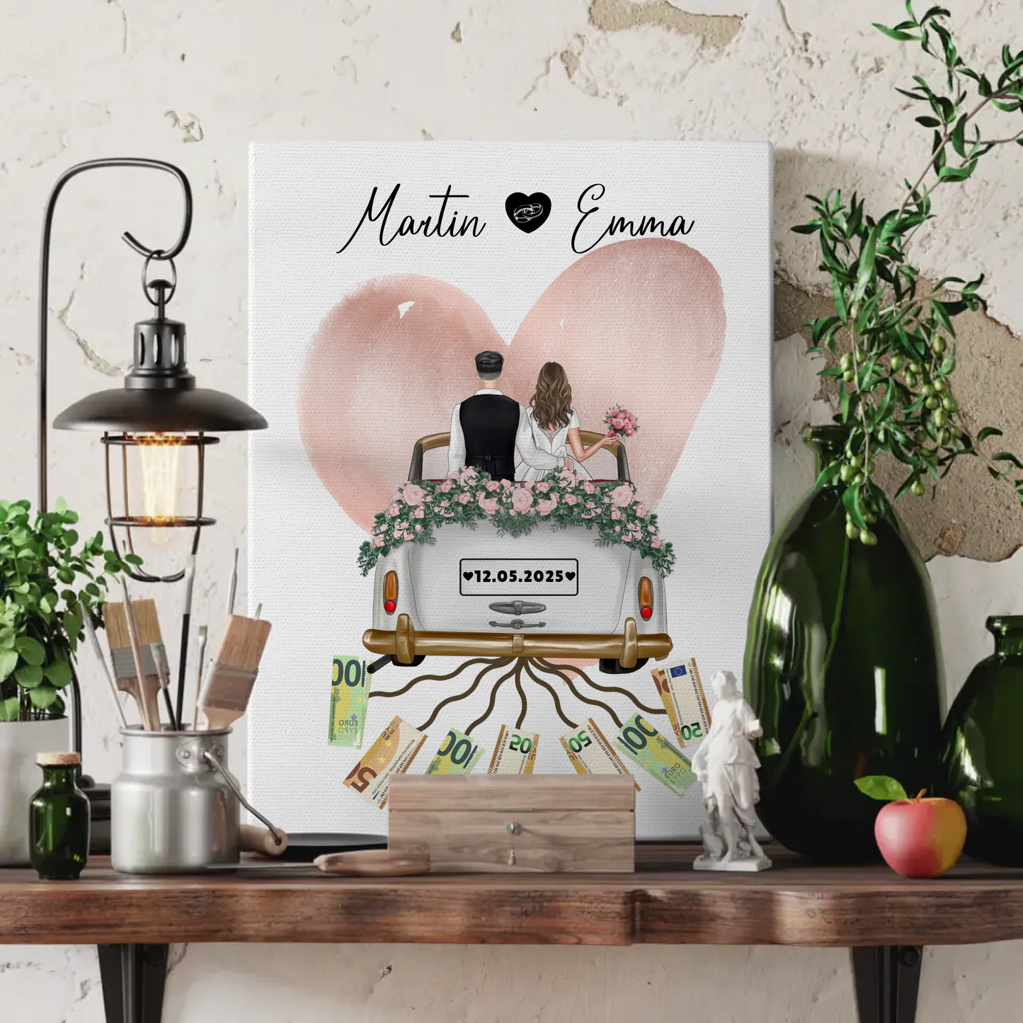 Personalisierte Leinwand als Geldgeschenk für die Hochzeit