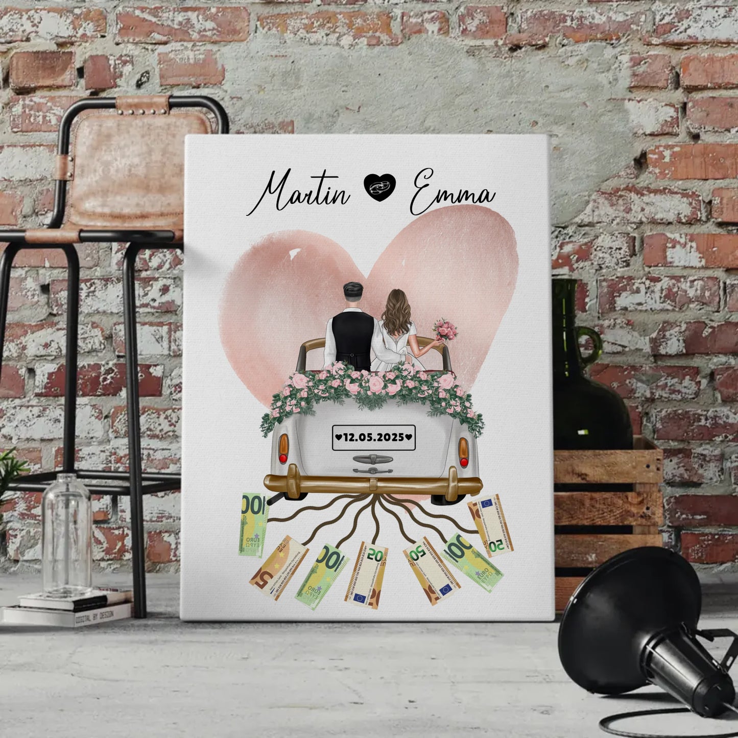 Personalisierte Leinwand als Geldgeschenk für die Hochzeit