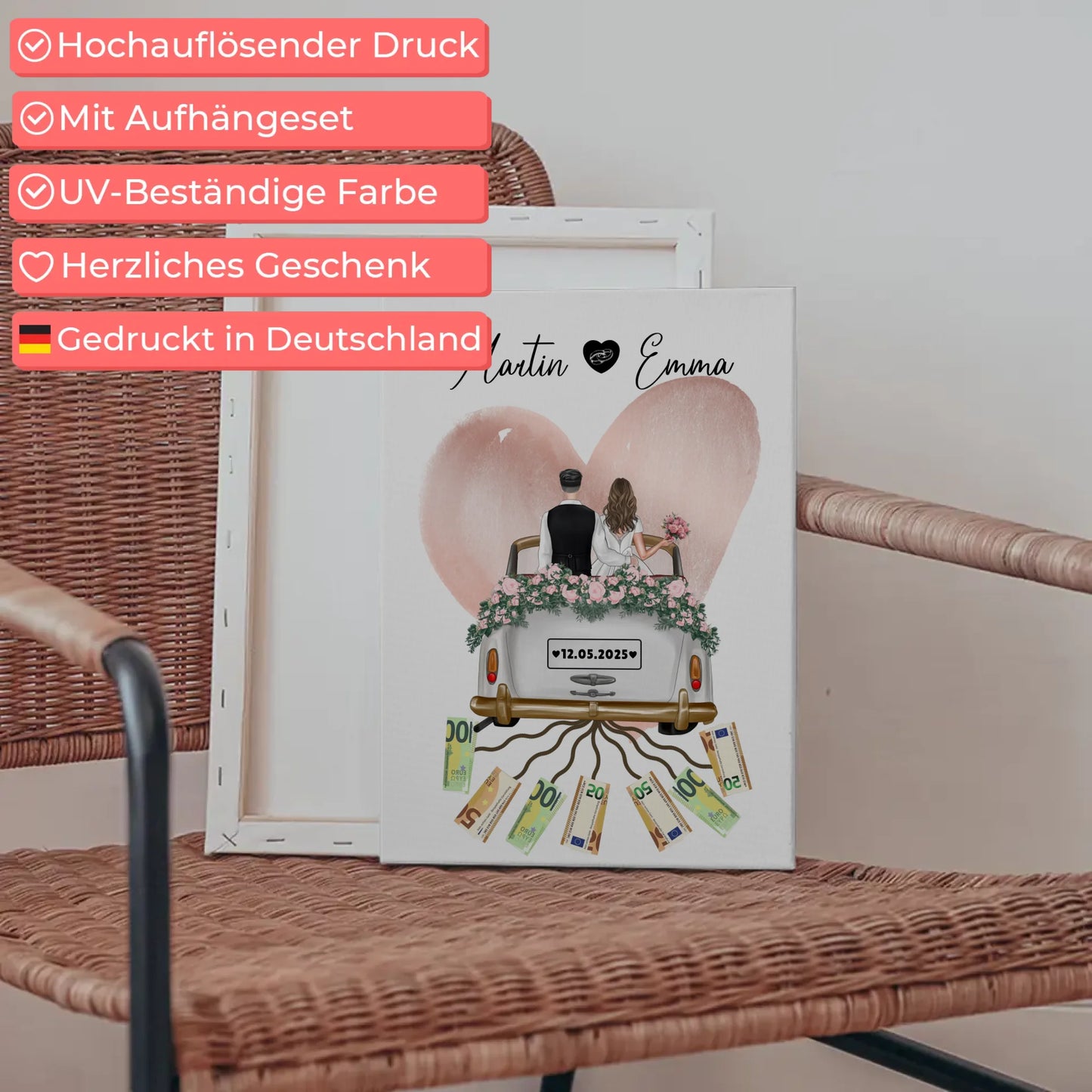Personalisierte Leinwand als Geldgeschenk für die Hochzeit