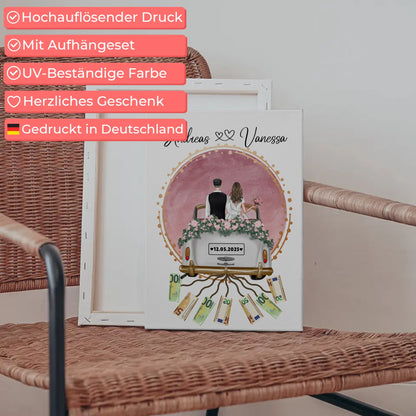 Rosa Aquarell Wandbild als Geldgeschenk für Hochzeit