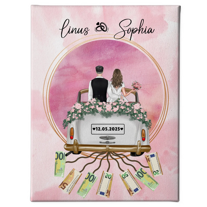 Personalisierte Hochzeit Leinwand mit Namen Geldgeschenkidee
