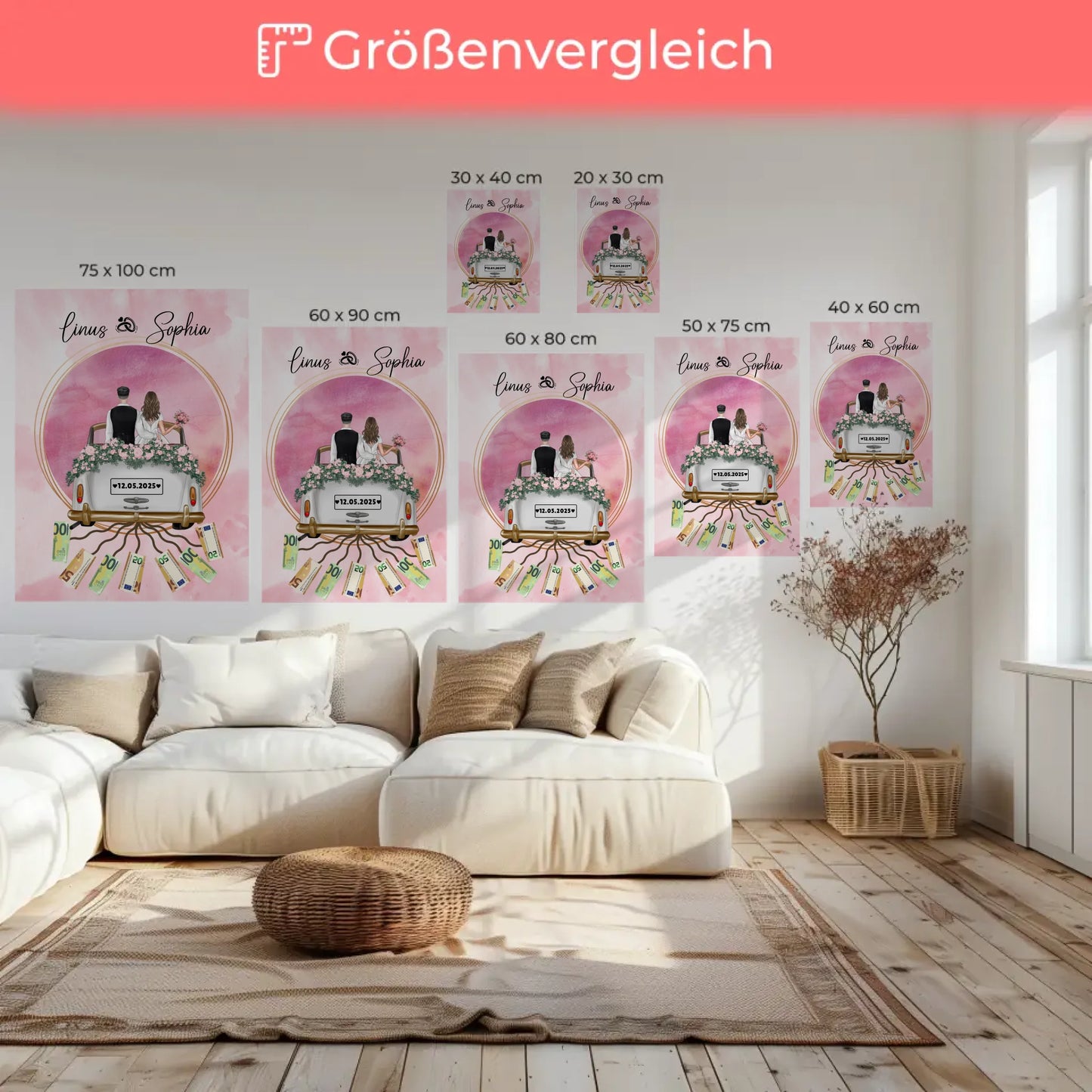 Personalisierte Hochzeit Leinwand mit Namen Geldgeschenkidee