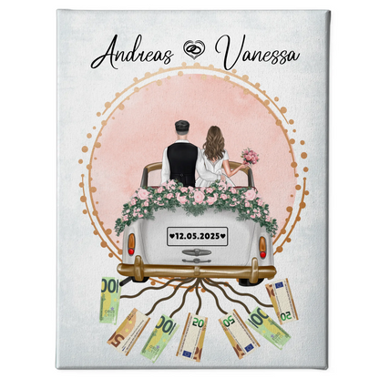 Personalisierte Geschenk Hochzeit Leinwand für Geldscheine Wunschtext und Namen