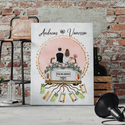 Personalisierte Geschenk Hochzeit Leinwand für Geldscheine Wunschtext und Namen