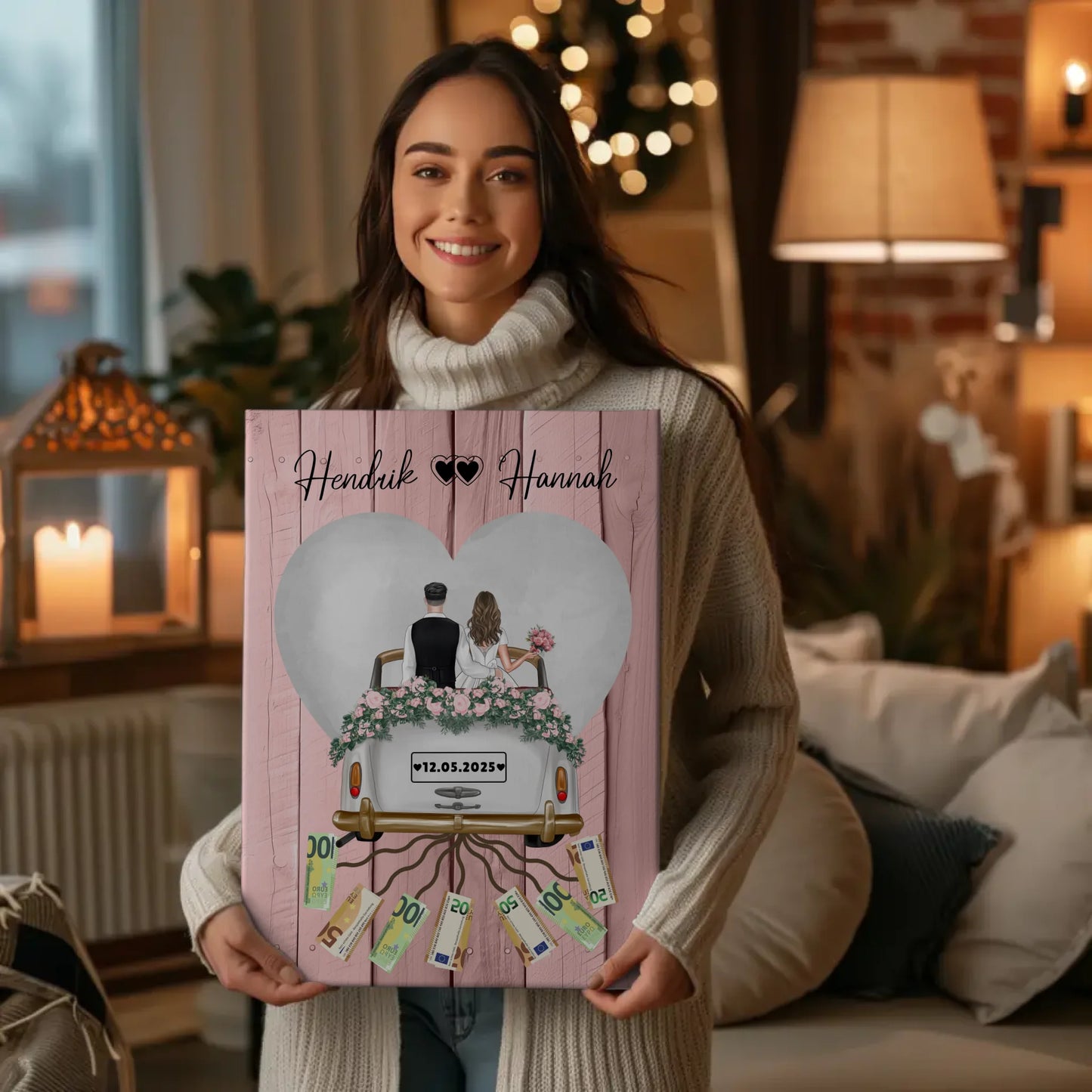 Personalisierte Geldgeschenke für Hochzeit Wandbild mit Namen