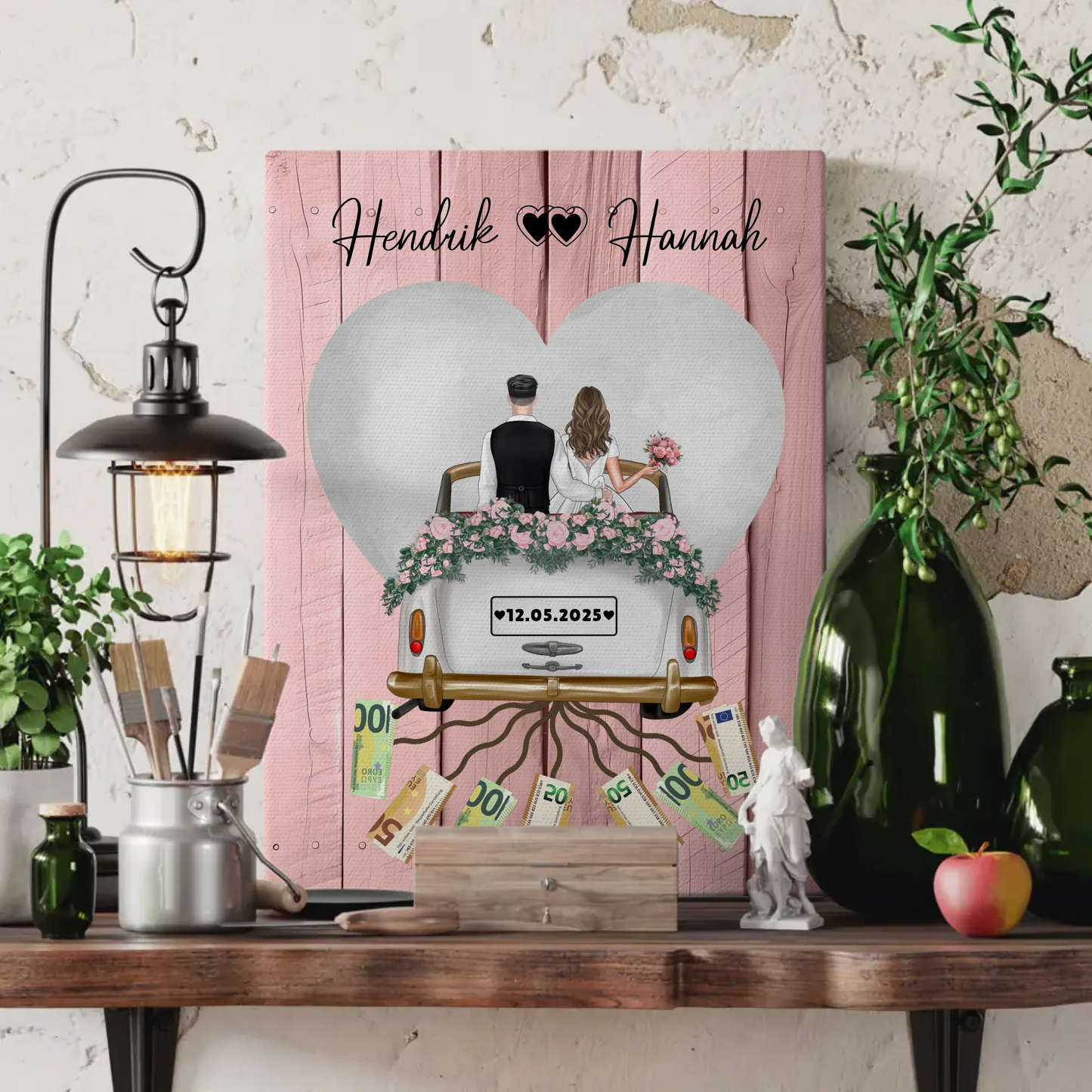 Personalisierte Geldgeschenke für Hochzeit Wandbild mit Namen