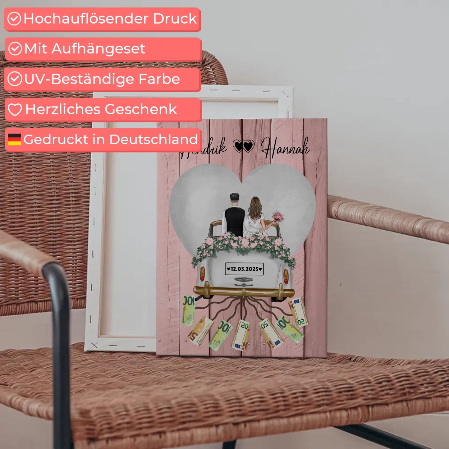 Personalisierte Geldgeschenke für Hochzeit Wandbild mit Namen