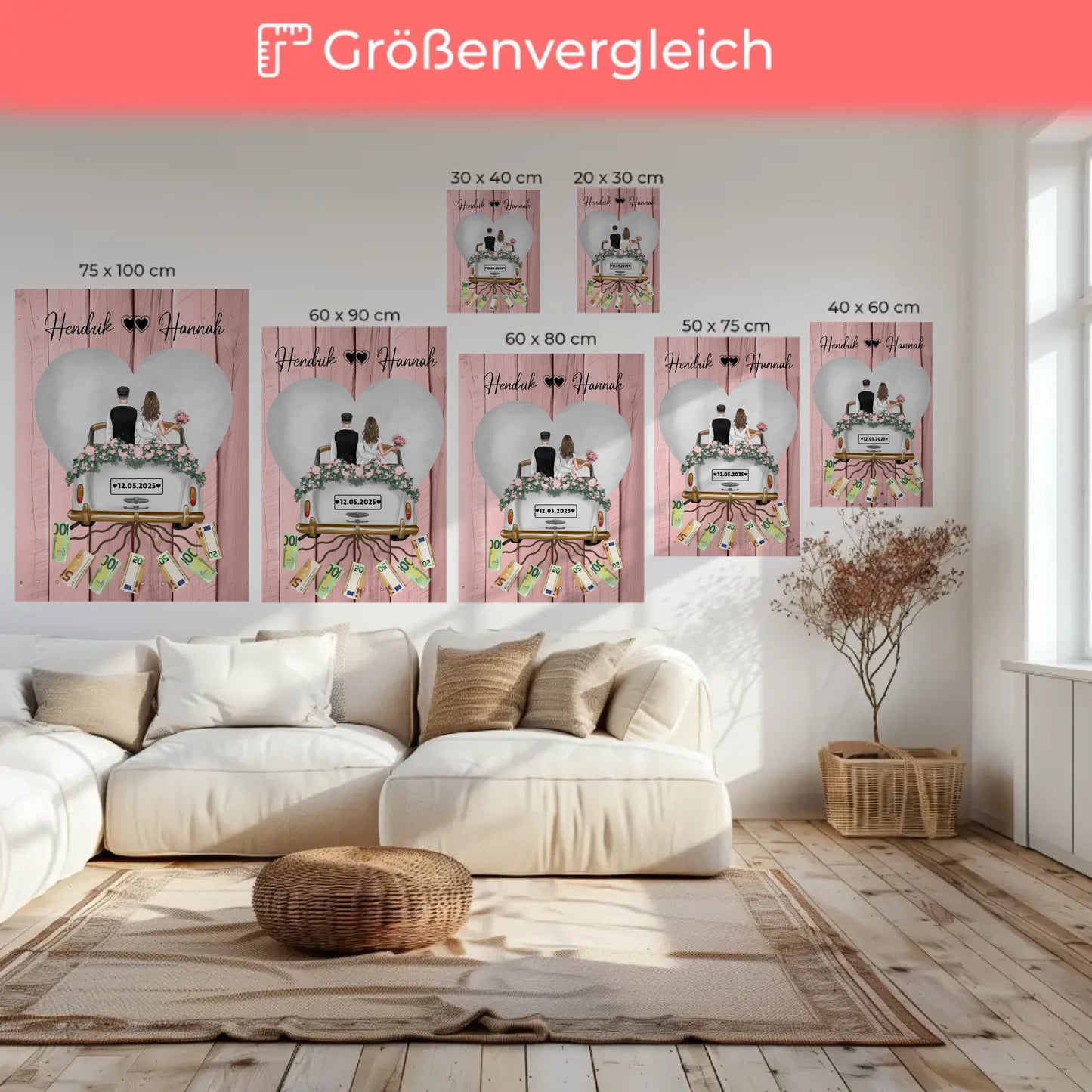 Personalisierte Geldgeschenke für Hochzeit Wandbild mit Namen