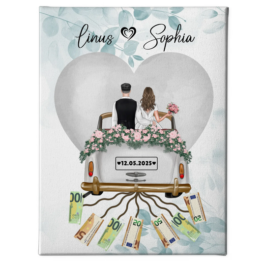 Personalisierte Leinwand Geschenkidee Geldgeschenk Hochzeit mit Wunschtext