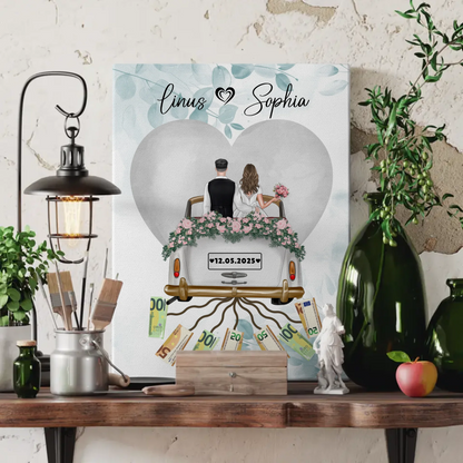 Personalisierte Leinwand Geschenkidee Geldgeschenk Hochzeit mit Wunschtext