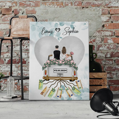 Personalisierte Leinwand Geschenkidee Geldgeschenk Hochzeit mit Wunschtext