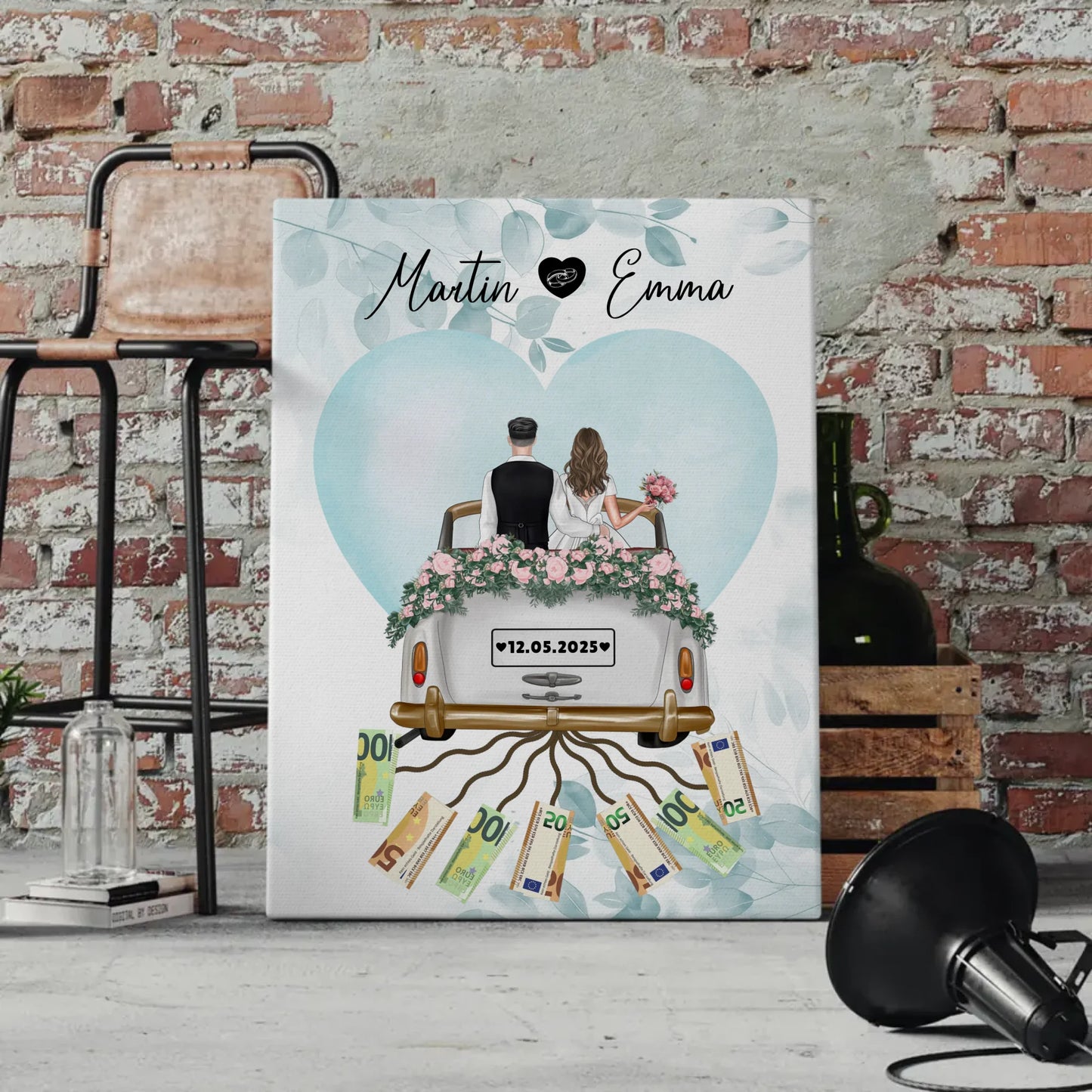 Kreatives Geldgeschenk Leinwand Hochzeit Wunschtext Namen