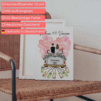 Personalisierte Hochzeit Leinwand als Geldgeschenkidee mit Namen und Datum