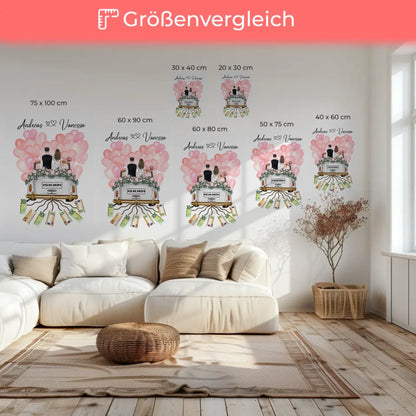 Personalisierte Hochzeit Leinwand als Geldgeschenkidee mit Namen und Datum