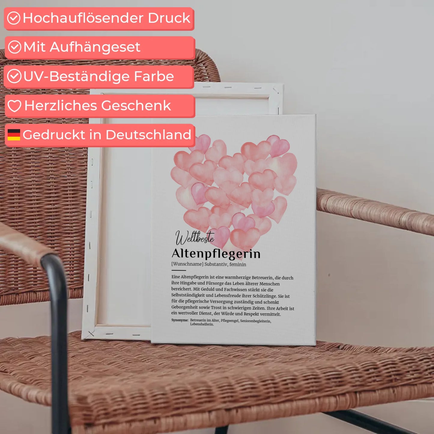 Personalisierte Fotoleinwand Altenpflegerin mit Namen Geschenkidee