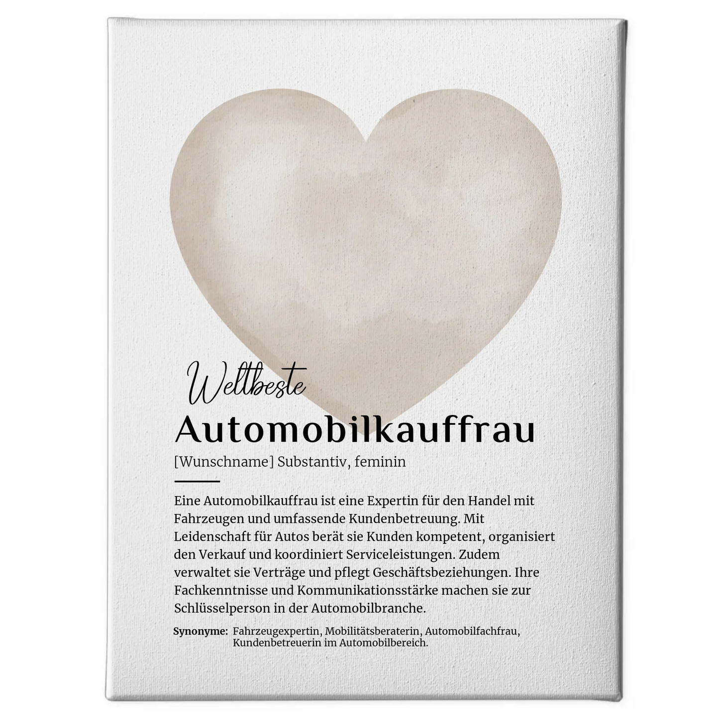 Leinwand Definition Automobilkauffrau mit Namen Geschenk