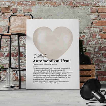 Leinwand Definition Automobilkauffrau mit Namen Geschenk