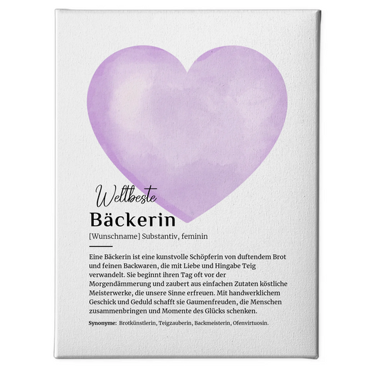 Personalisierte Leinwand Definition Bäckerin mit Namen Geschenkidee