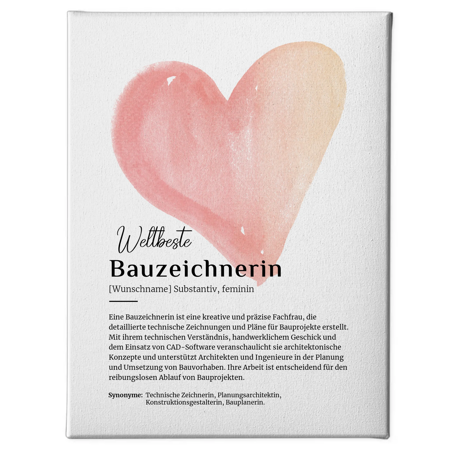 Personalisierte Leinwand Definition Bauzeichnerin mit Namen Geschenkidee