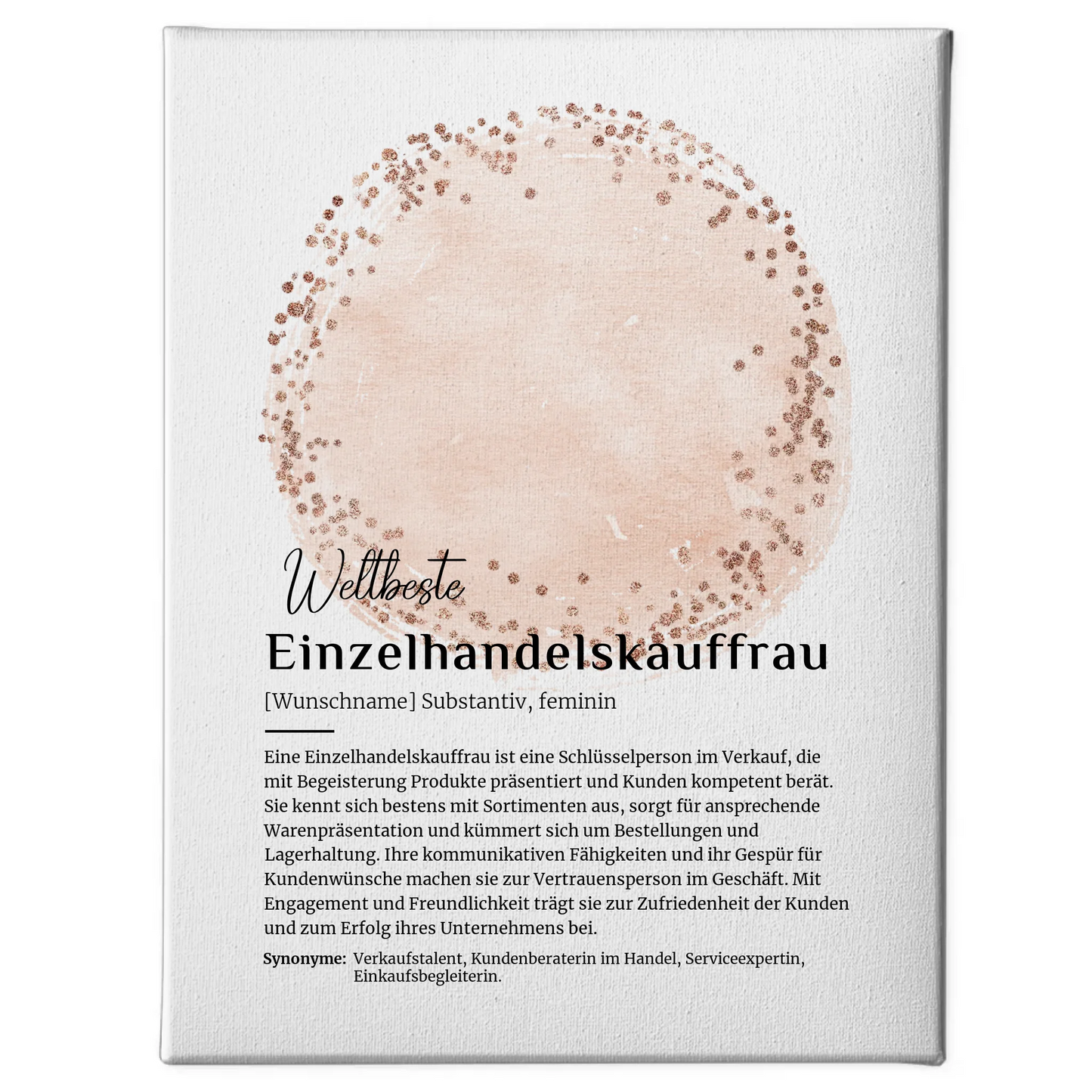 Leinwand Definition Einzelhandelskauffrau mit Namen Geschenk
