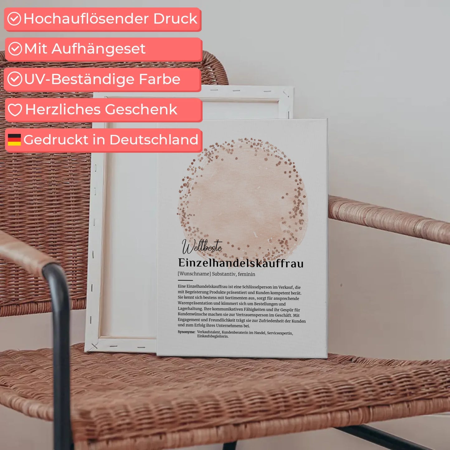 Leinwand Definition Einzelhandelskauffrau mit Namen Geschenk