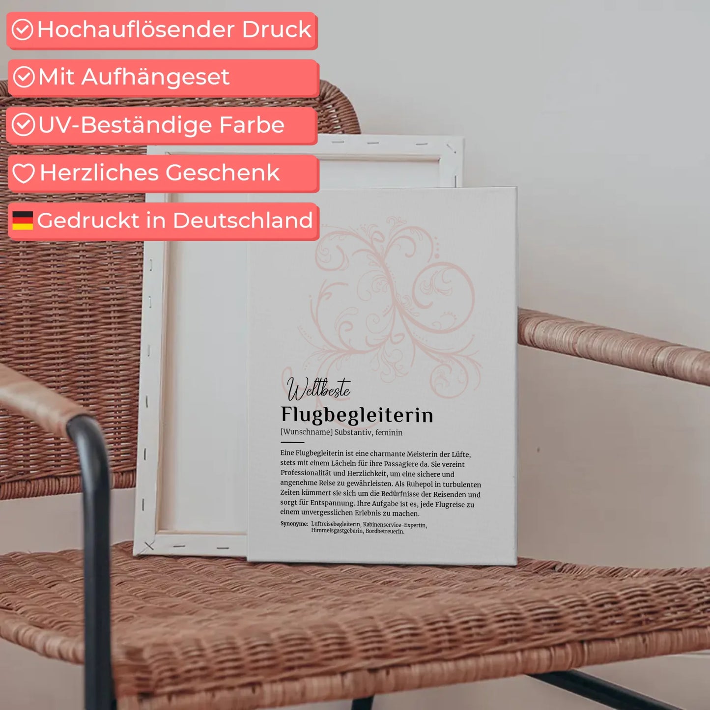 Leinwand Definition Flugbegleiterin mit Namen Geschenkidee