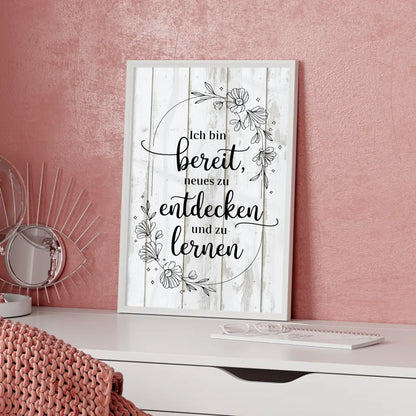 Affirmationsposter Ich bin bereit Neues zu entdecken positiv