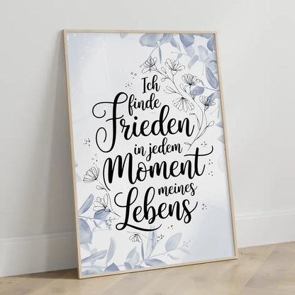 Affirmationsposter Ich finde Frieden in jedem Moment positiv