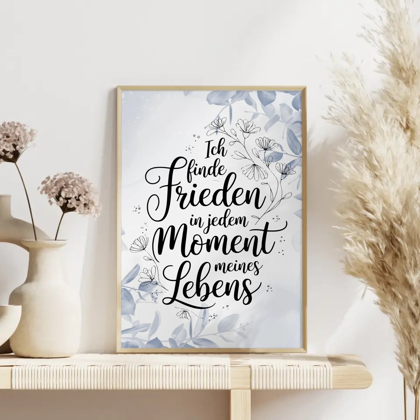 Affirmationsposter Ich finde Frieden in jedem Moment positiv