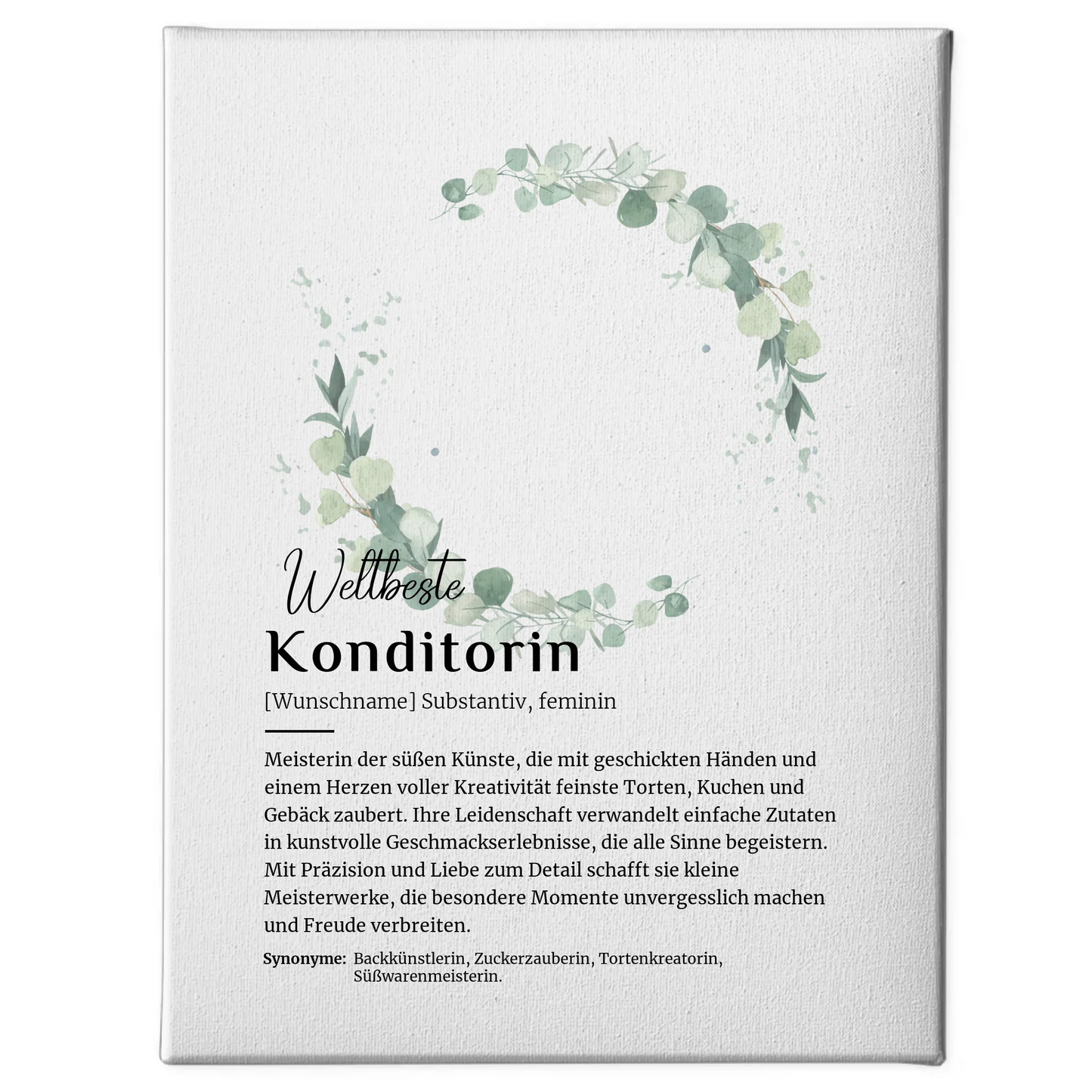 Personalisierte Leinwand Definition Konditorin mit Namen Geschenkidee