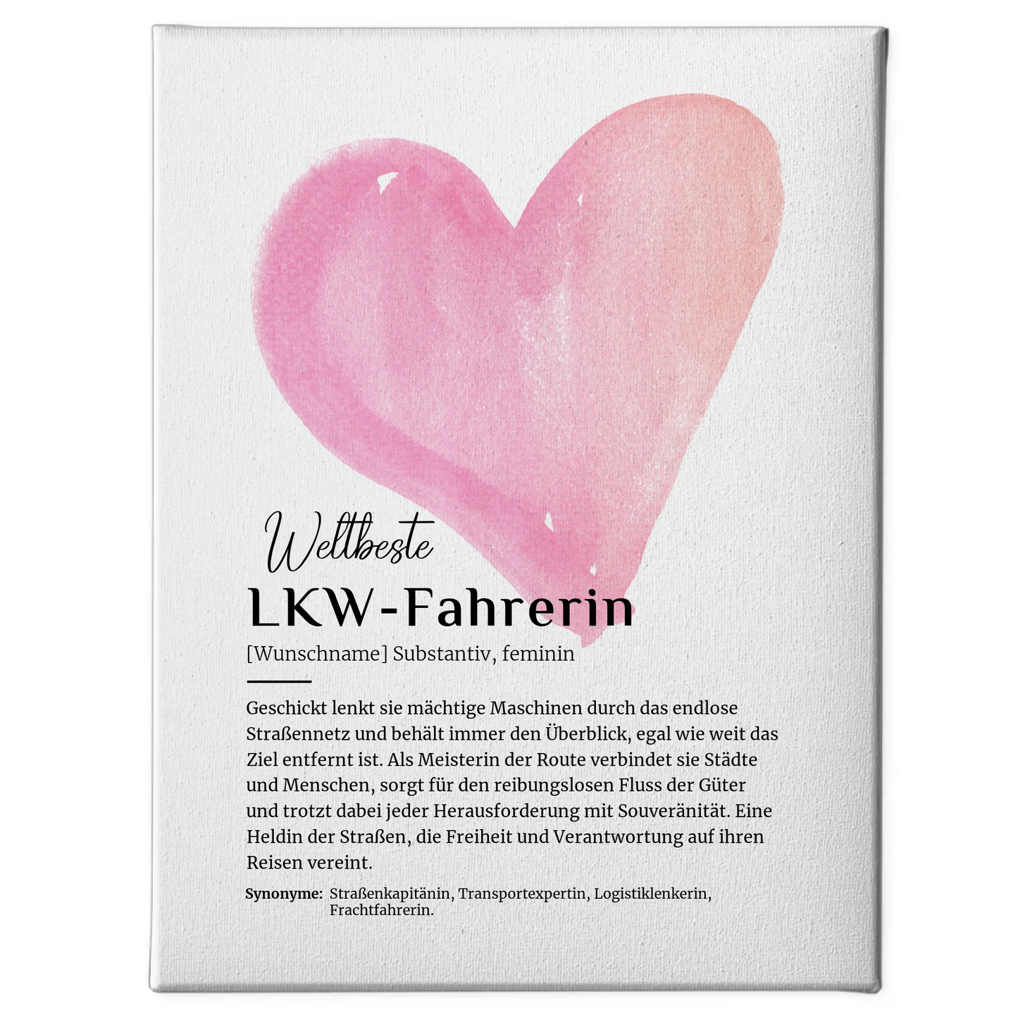 Personalisierte Leinwand Definition LKW-Fahrerin mit Namen Geschenk