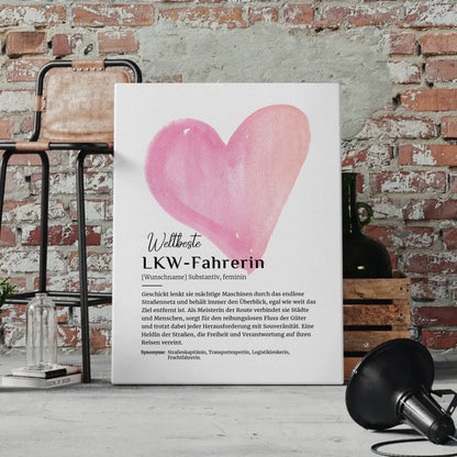 Personalisierte Leinwand Definition LKW-Fahrerin mit Namen Geschenk