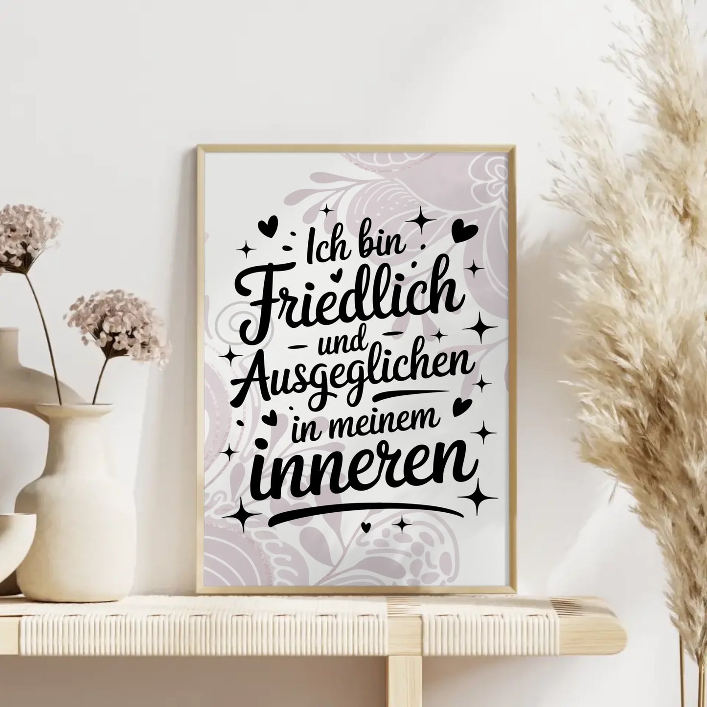 Affirmationsposter Ich bin friedlich und ausgeglichen positiv