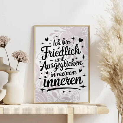 Affirmationsposter Ich bin friedlich und ausgeglichen positiv