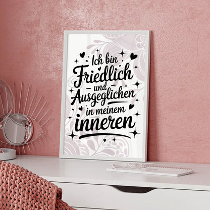 Affirmationsposter Ich bin friedlich und ausgeglichen positiv
