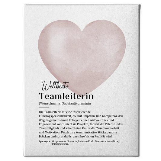 Personalisierte Leinwand Definition Teamleiterin mit Namen Geschenk